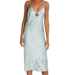 NWT $395 Sz XS Cami NYC Clio Turquoise Wallpaper Print Midi Slip Dress